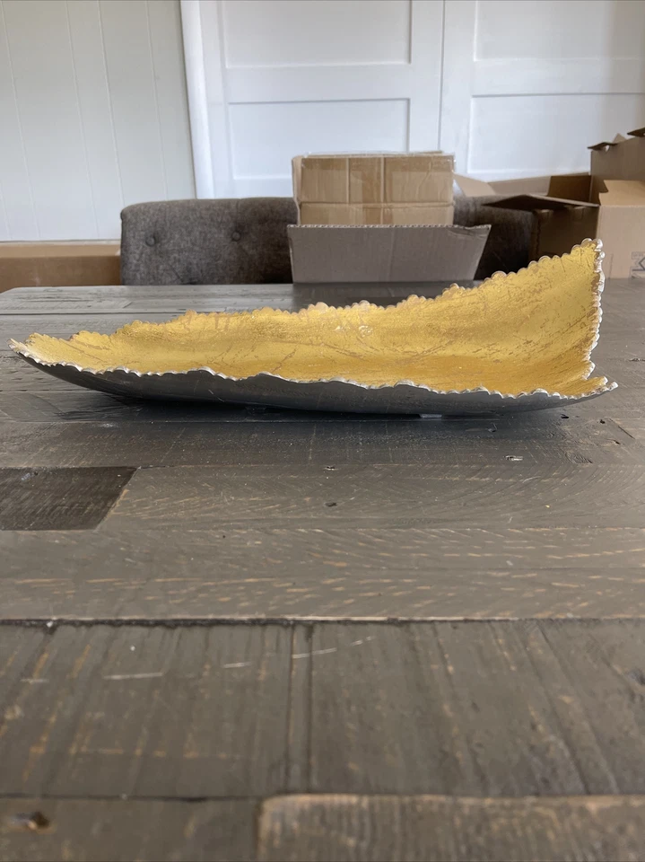 PLACA ABSTRACTA HOJA DE ORO 19”X10”, BANDEJA, GLAMOUR HOGAR PIES BELLEZA Foto 2 de 4