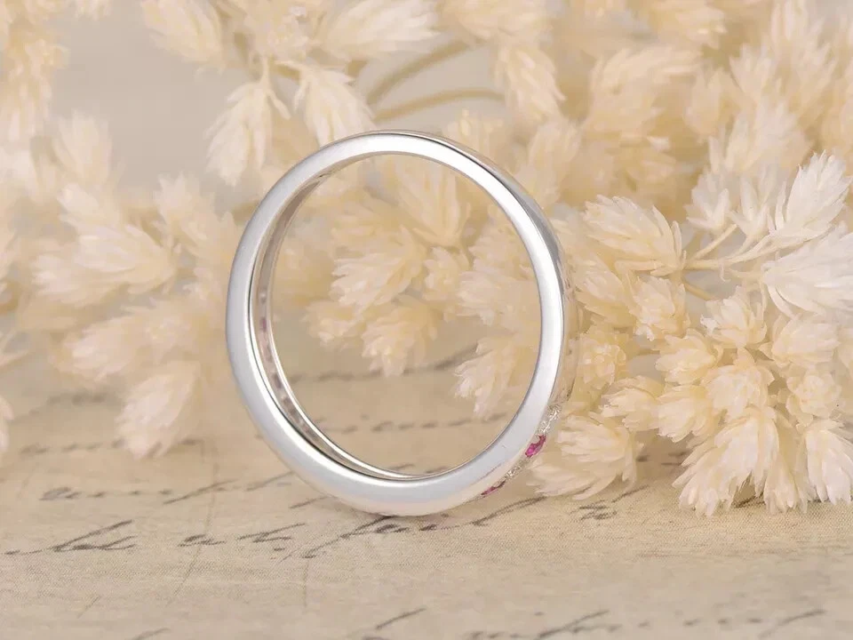 0.55 Ct Round Natural Ruby & Diamond Wedding Eternity Ring 18K Solid White Gold - Image 3 of 4