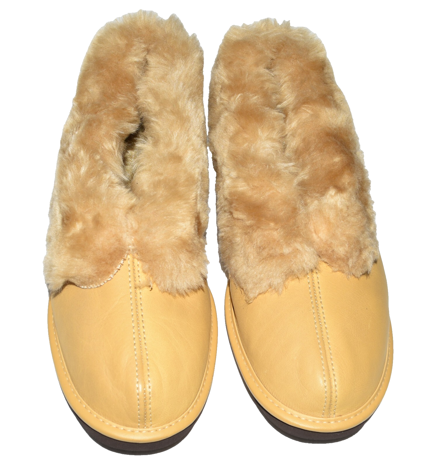 PANTOFOLA D’ORO Pantofole da donna in pelle dorata con fodera in soffice pelliccia sintetica taglia 10 nuove senza scatola