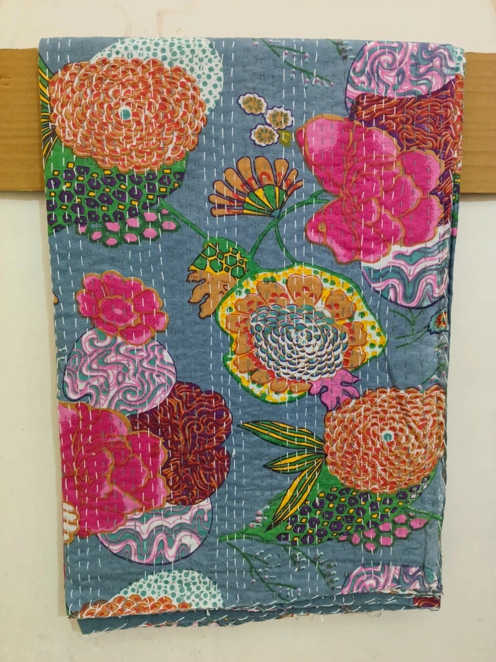 Rajasthani серый цвет фрукты напечатано kantha одеяло Gudari плед простыня - Изображение 3 из 4