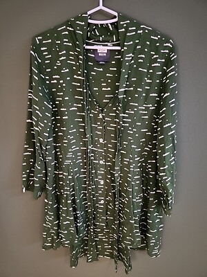 Anthropologie Maeve Green White Tie Cloud Button Tunic Hi Low Blouse Women s S