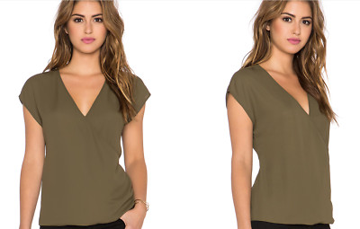 NWT Three Eighty Two Jackson Top Blouse Olive Green Made in the US Large