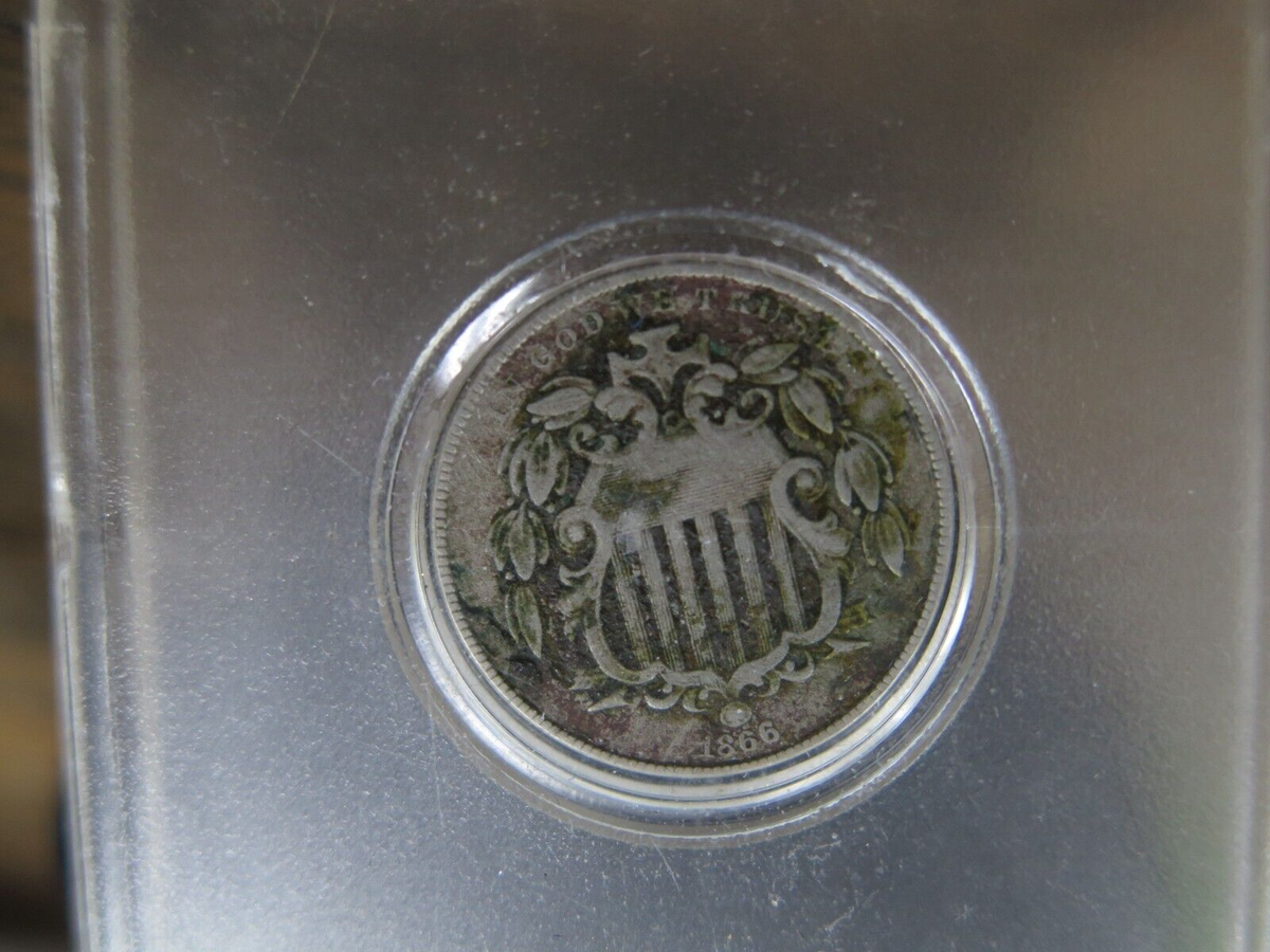 (稀少) アメリカ合衆国　シールドタイプ　5セント白銅貨　1866 1866 Shield Nickel 5 Cents 5C Ungraded Civil War Era US Coin