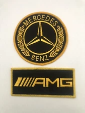 MERCEDES BENZ AMG SEW/IRON PATCH BADGE UNIFORM BLACK GOLD RACING FORMULA 1