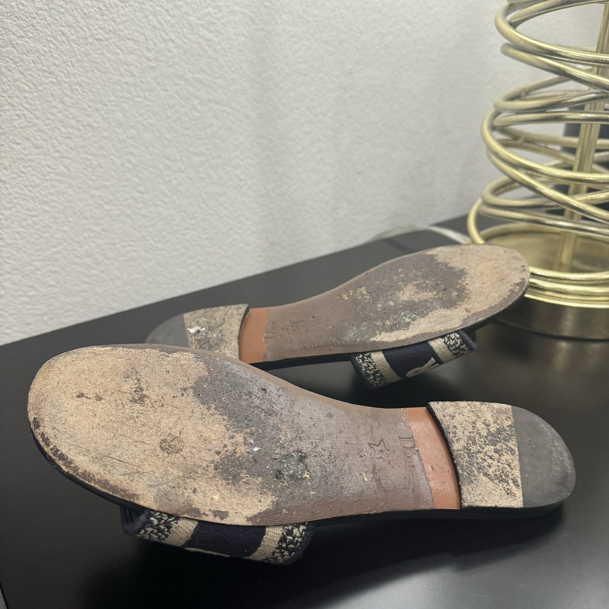 Christian Dior Dway Slide Sandal Embroidered Logo Navy 37.5