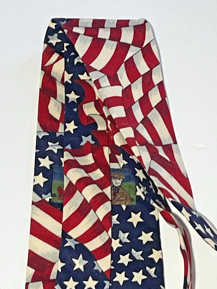 Corbata de cuello Beans M'gee para hombre 100 % algodón bandera americana roja blanca azul patriótica Foto 3 de 4