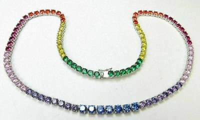 Multi Color Gemstone Tennis Necklace 