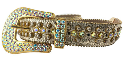 BB Simon Gold Leather Belt Crystals Studs Size 36  (2682 USA)