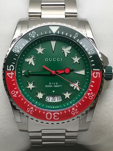 GUCCI DIVE YA136222 Quadrante Verde 45MM ST Bracciale in Acciaio Uomo  Orologio al Quarzo Svizzero | eBay