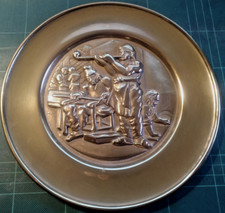 Talerz ścienny - Motyw: "Dmuchawa szkła" - Solidny mosiądz - lata 80.