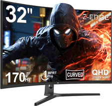Z-Edge 32 Inch Curved Gaming Monitor, 16:9 QHD 2K 2560X1440 170/144Hz 1Ms Framel