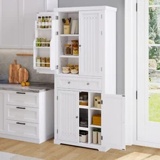 72" Height Kitchen Pantry Storage Cabinet with Drawer and Barn Doors Dining Room