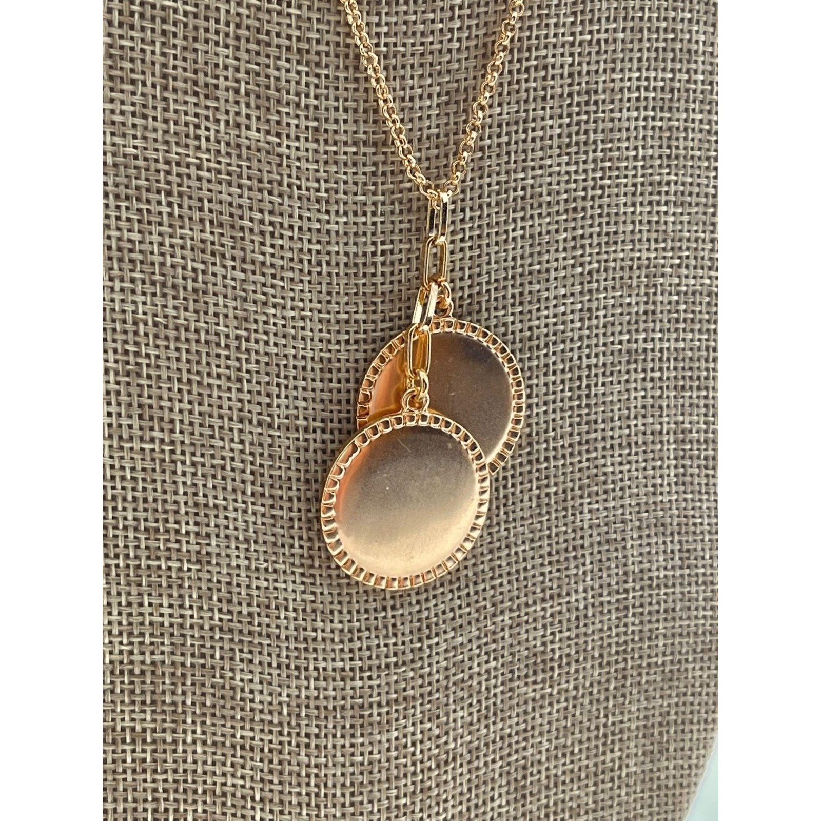 J. Crew Pendant Necklace Double Discs, Brushed Gold Tone NEW eBay