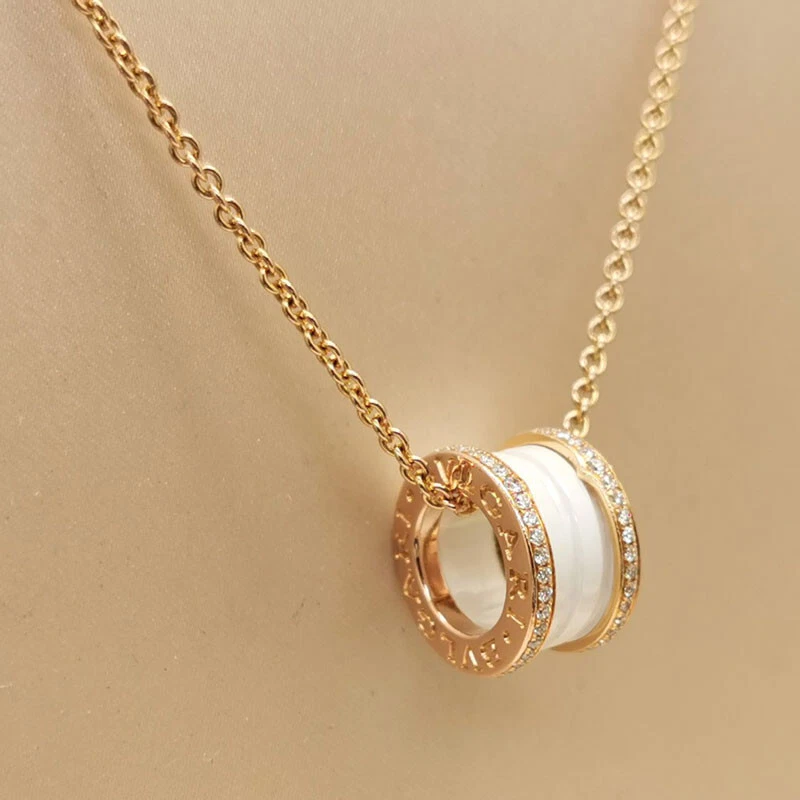 Bvlgari B.zero1 necklace 18k rose gold white ceramic diamond 103199