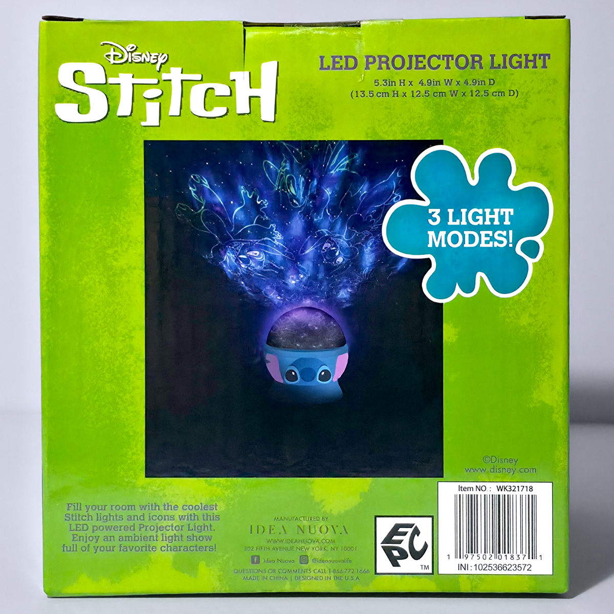 Disney Stitch Rotating Projector Lamp 3 Light Modes, 5.5