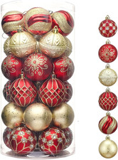 Christmas Ornaments Set, 30Ct 2 Inches Red and Gold Shatterproof Christmas Tree