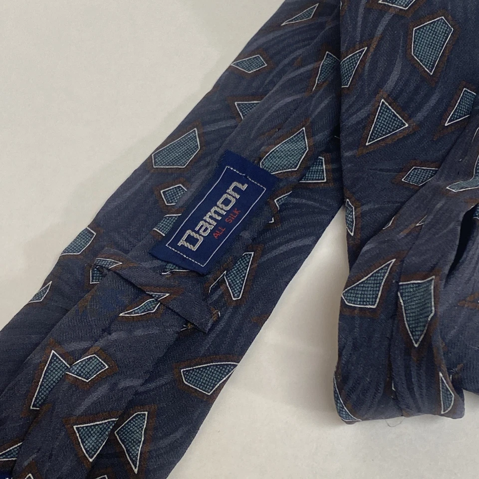CORBATA DAMON VINTAGE - Estampado abstracto - CORBATA GRIS 100% SEDA HECHA EN EE. UU. F4 Foto 2 de 4