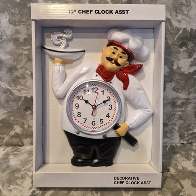 Italian Chef Wall Clock  Kitchen Home Decor Retro White Restaurant & Coffee Shop