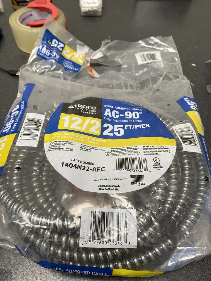 AFC Cable Systems 1404N22-AFC 25 ft. 12-2 ACT Armored Cable44; Steel Jacket - Image 3 of 3