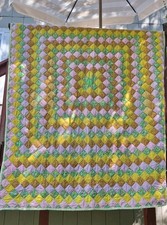 Wonderful Colorful Pink Green Yellow Floral Hand Stitched Twin Quilt 85  X 67  