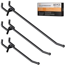 60 Pack 4 Inch Black Pegboard Hooks, 1/4" Heavy Duty Peg Board Shelving Hooks Ac