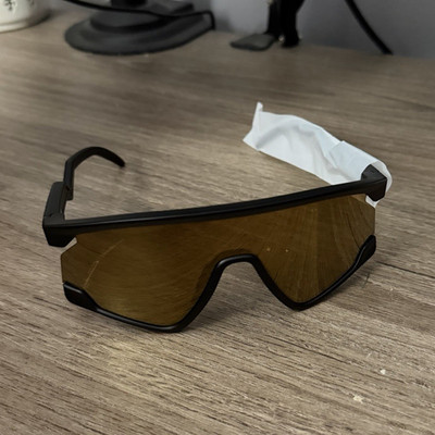 Black Shield Cycling Sunglasses Mirrored Gold Lens Black Plastic Frame