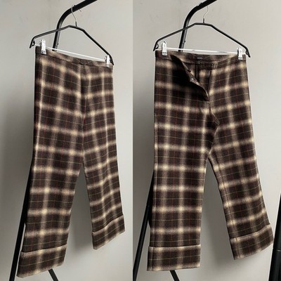 JOSEPH Women s Cropped Wool Checked Brown Trousers Size M