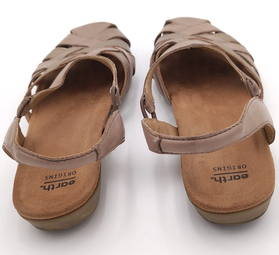 Sandalias de pescador de cuero Earth Origins talla 11W marrón/dorado zapatos con honda trasera Foto 2 de 4