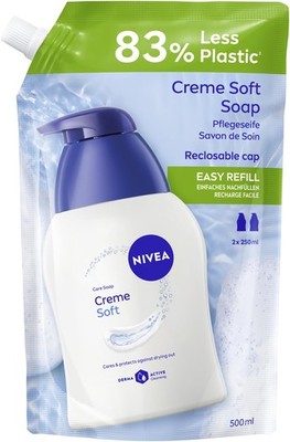 NIVEA Creme Soft Pflegeseife Nachfüllbeutel (500 ml), 500 ml (1er Pack), Weiß 