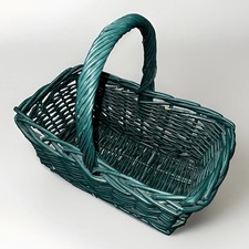 Vintage French Country Green Wood Wicker Gathering Basket  Handwoven  15 Inch