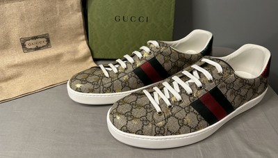 Gucci Ace GG Supreme 'Bees' Beige/Gold Sneakers Men's Sz 12.5 (US