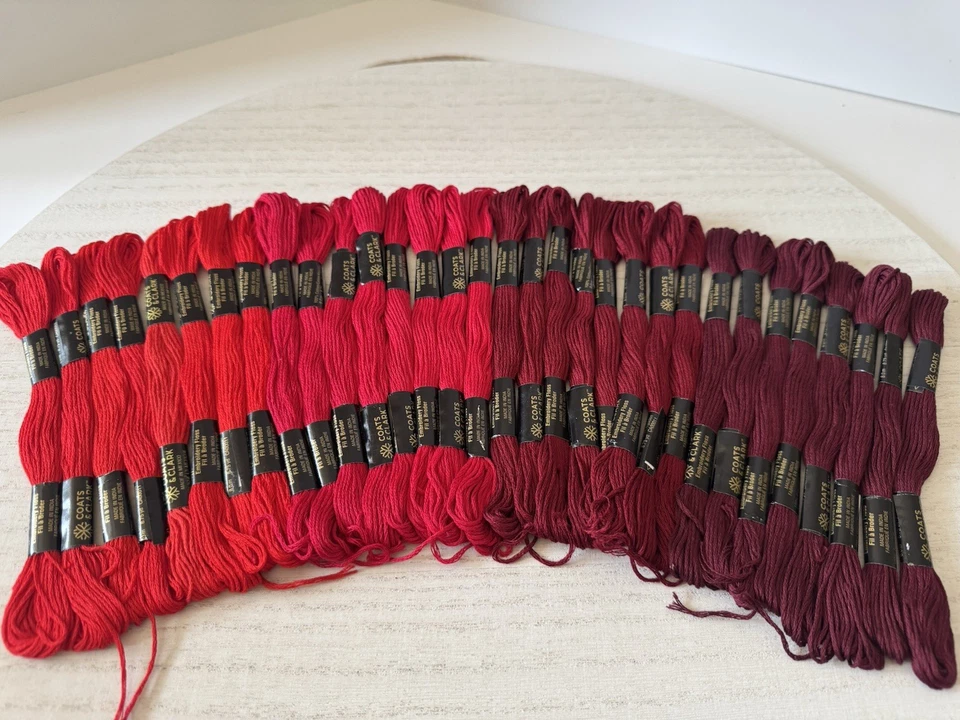 Coats & Clark Embroidery Floss Thread~Lot of 32 Skeins~Solid Red Shades - Image 2 of 4