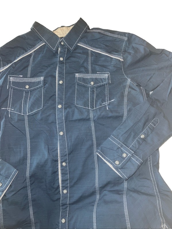 Buckle BKE Mens Standard Fit Short Sleeve Button Down Western Shirt Blue Large
