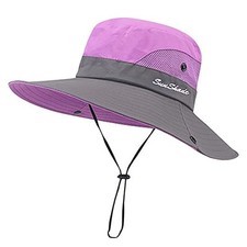 Kids Girls Ponytail Sun Hat Outdoor UV-Protection Foldable 3-8 Years Purple