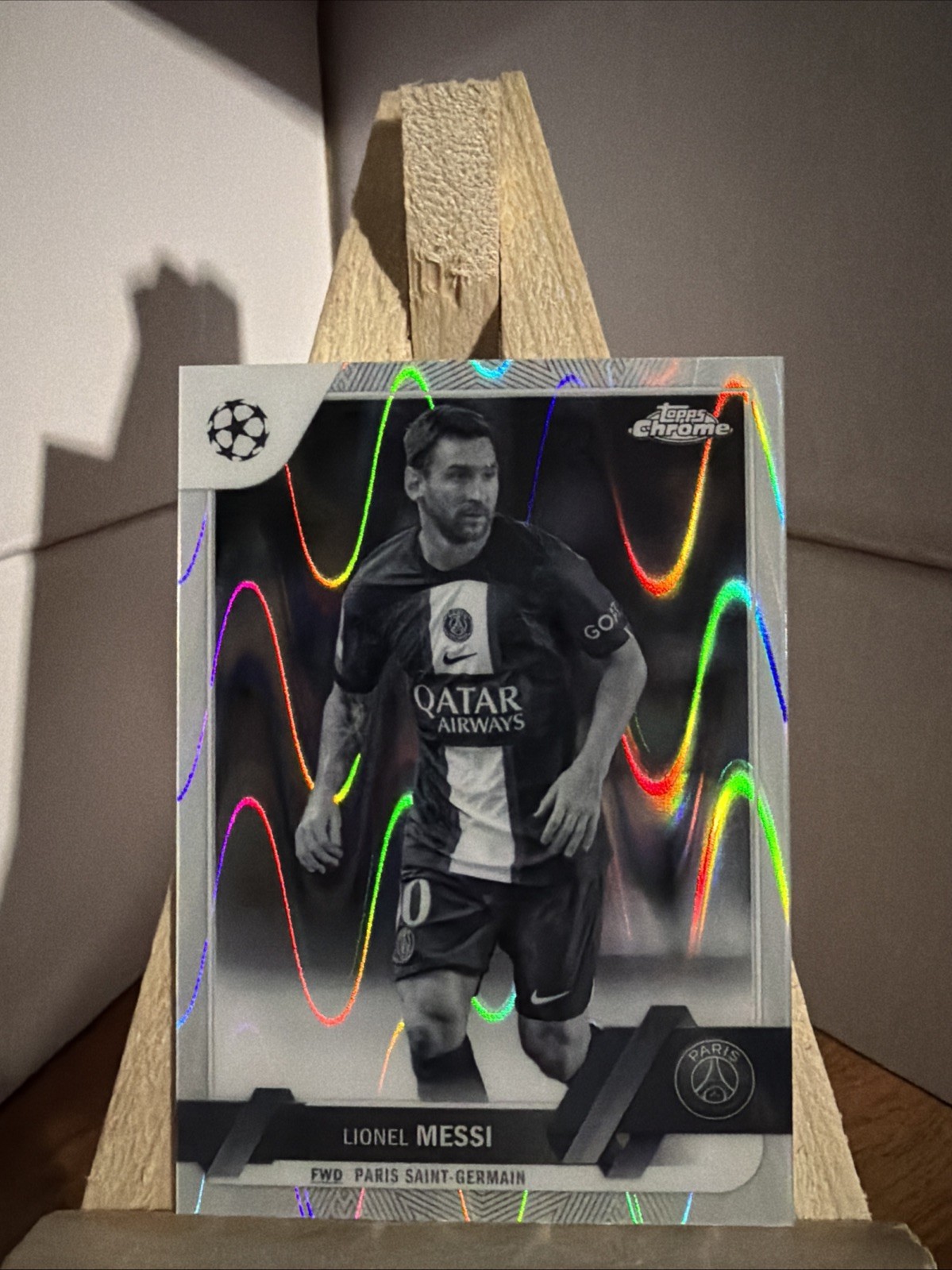 2022-23 Lionel Messi Topps Chrome UCC Black & White RayWave Refractor #1 PSG MT+