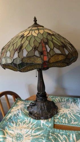 Vintage 24" Tiffany style Dragonfly Stained Glass Table Lamp M.C. CO