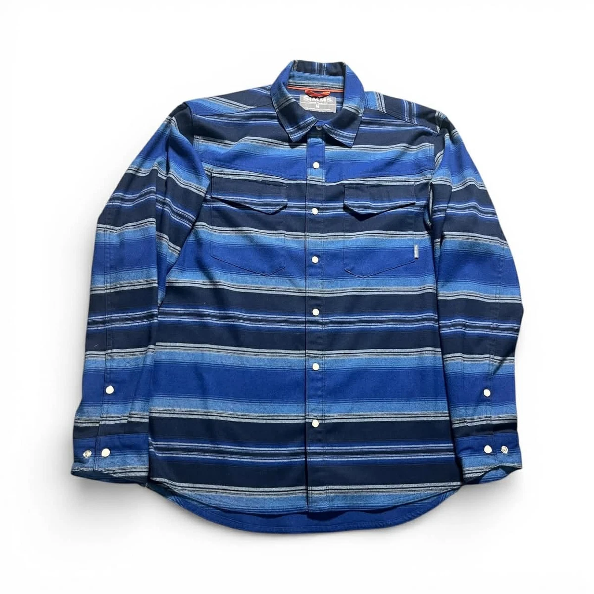 Chemise Simms Homme – Flanelle Bleue à Carreaux, Manches Longues, Taille L, état Parfait
