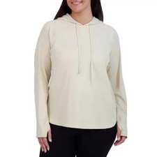 Sage Collective Womens Tan Ribbed Long Sleeve Hoodie Pullover Top Medium NEW