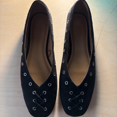 Women s Corset Black Ballet Flats Size 10 Time & Tru Memory Foam Shoes