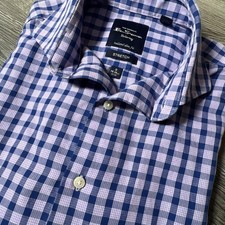 Ben Sherman Tailoring Dress Shirt Mens Small 14-14 1/2 32-33 Purple Check Slim