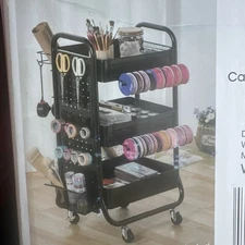 3 Tier Rolling Cart Metal with Lockable Wheels and Storage Containers