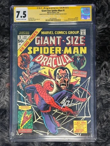 SIGNED BY JOHN ROMITA & ROY THOMAS Giant-Size Spider-Man #1 1974 CGC Graded 7.5