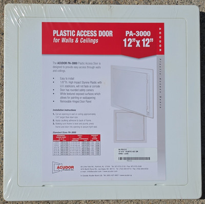 Acudor PA-3000 12 x 12 White Plastic Wall/Ceiling Access Door Wind-lock