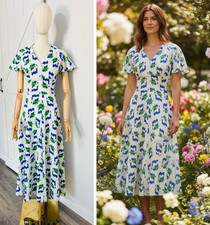 Vintage 70s Handmade Floral Fit & Flare Midi Dress Boho Mod Size Xs/S