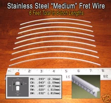 6ft Jescar STAINLESS STEEL Medium Frets/Fret Wire for Guitars & More! 