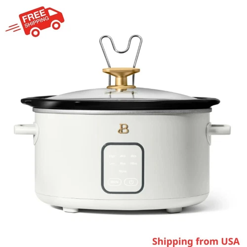 Beautiful 4Qt Slow Cooker with Touch-Activated Display, White Icing by Drew