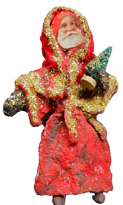 Spun Cotton Batting Santa Claus Figure 5'' Christmas Ornament VTG Antique Style