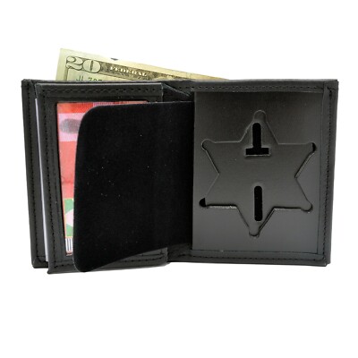 LA Los Angeles County Sheriff Badge Wallet Bi-Fold LASD Black Leather 6 PT Star