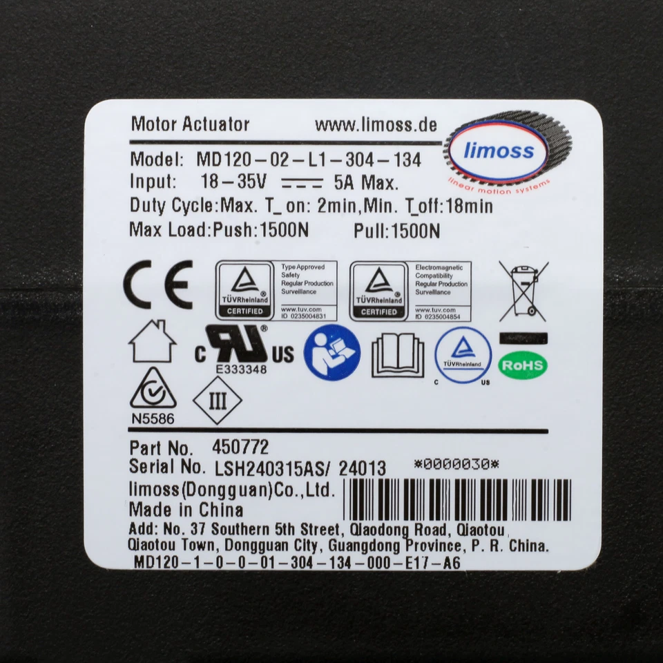 Kit atuador linear cadeira reclinável Limoss 450772 motor modelo MD120-02-L1-304-134 - Imagem 2 de 4