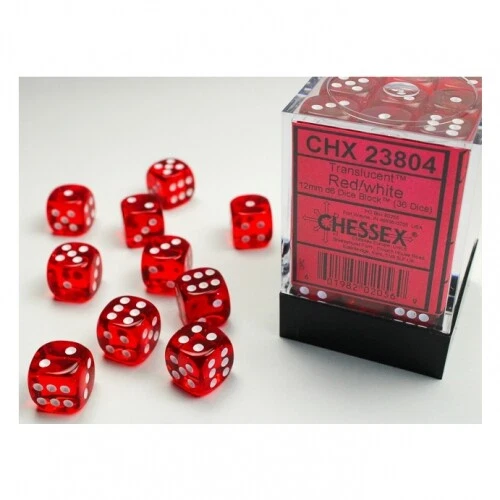 CHESSEX Würfel - 12 mm - Translucent Red/white (Würfelset 36 x W6)